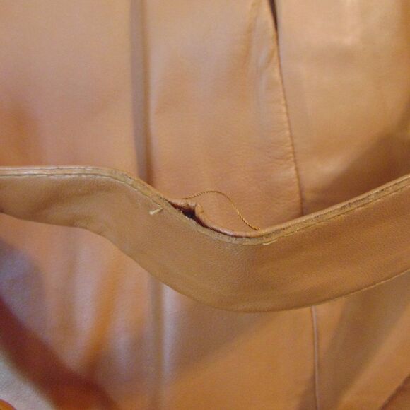 VINTAGE MARTIN BERNARD Camel Leather & Silk Jacket 6 Pockets Buckle Belt M/L - Picture 8 of 16